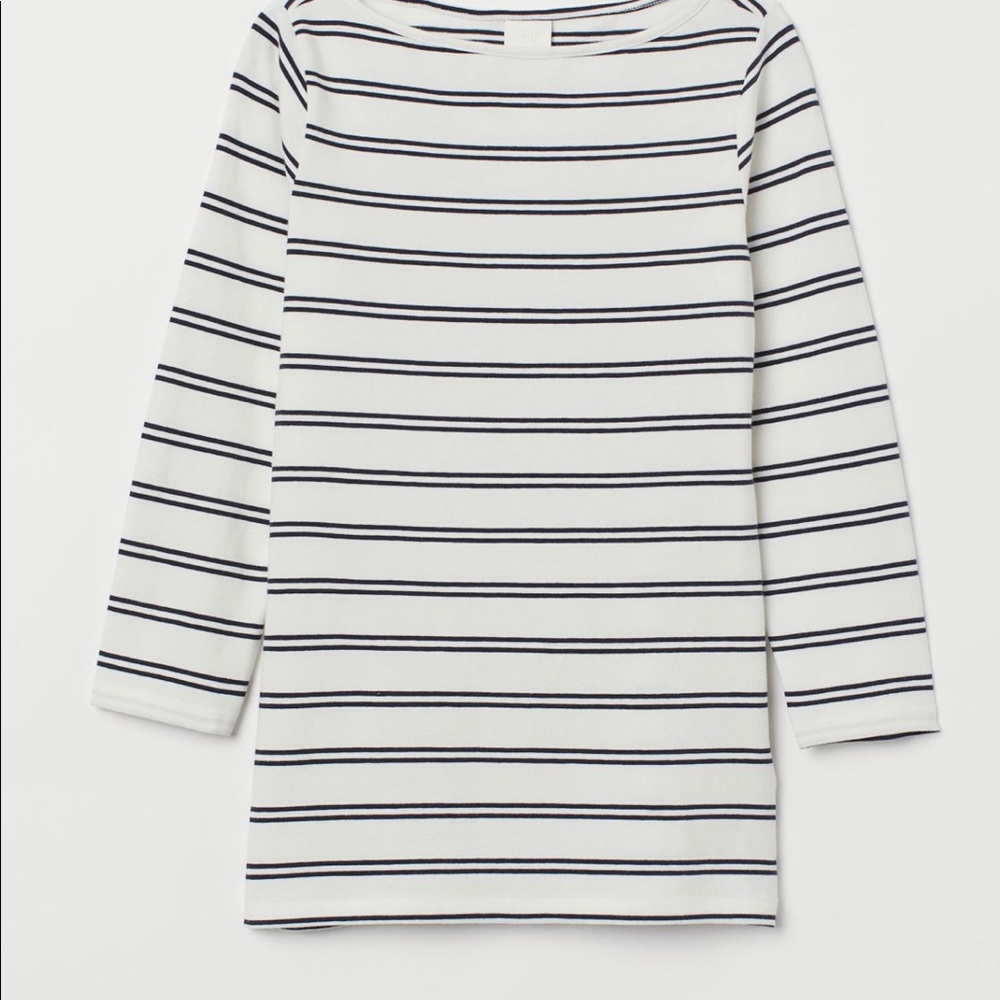 White/Dark Blue Striped Jersey Top.